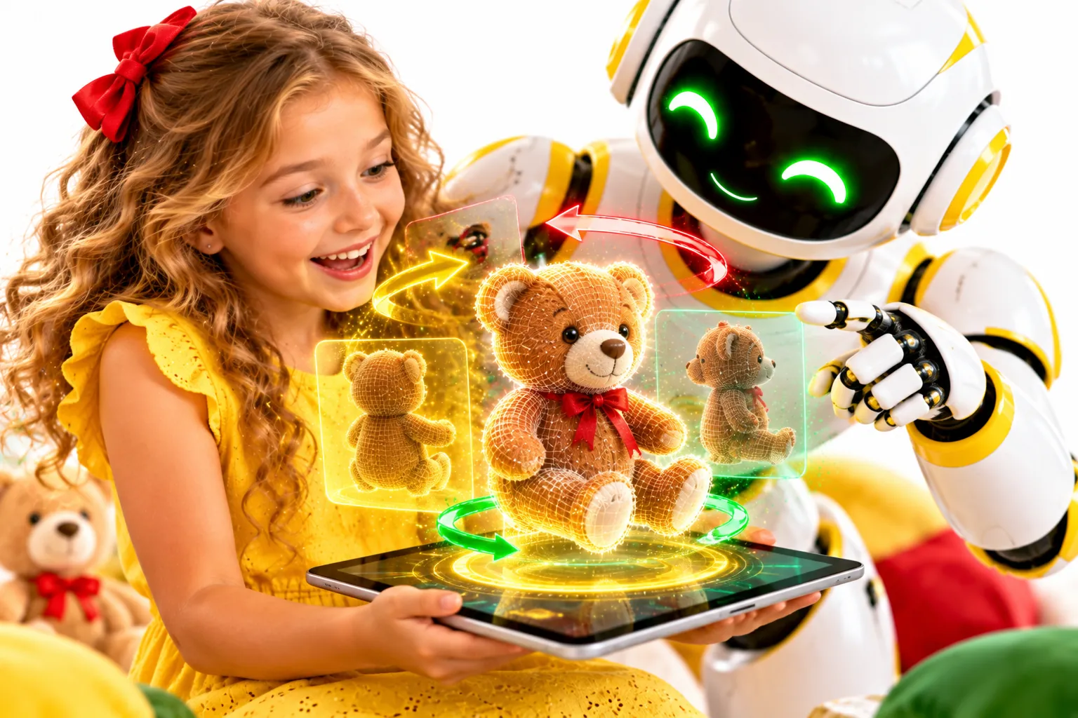 3D-модель из фотографии бесплатно — девочка с планшетом и мишкой в 3D